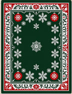 Green Snowflake Christmas Ornament Border Rug
