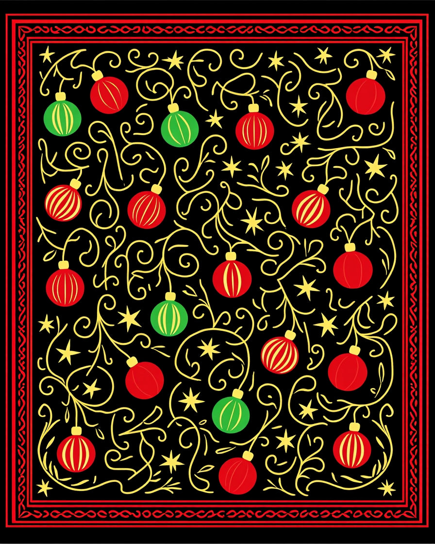 Red Green Ornament Swirl With Stars Rug