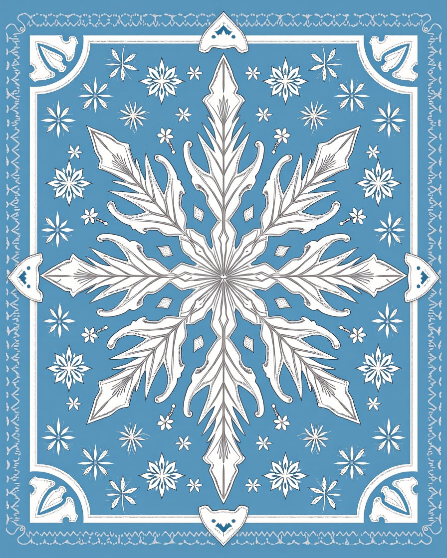 Winter Blue Snowflake Mandala Rug