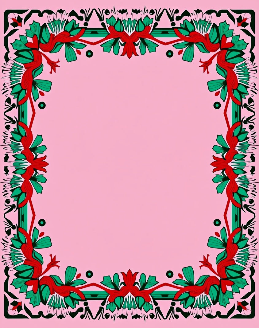 Ornate Crimson Green Floral Border Rug
