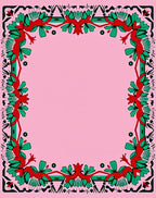 Ornate Crimson Green Floral Border Rug