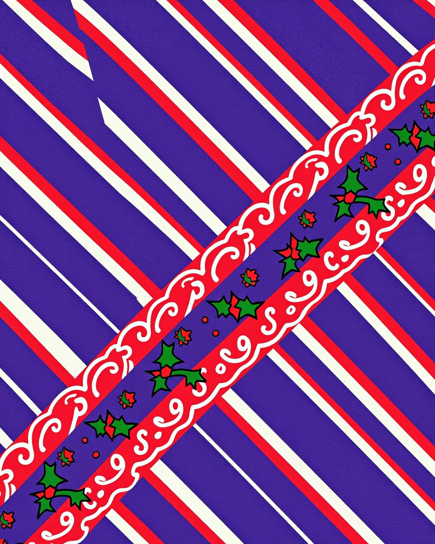 Diagonal Candy Cane Holly Stripes Rug