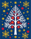 Whimsical White Tree Red Flowers Stars Rug