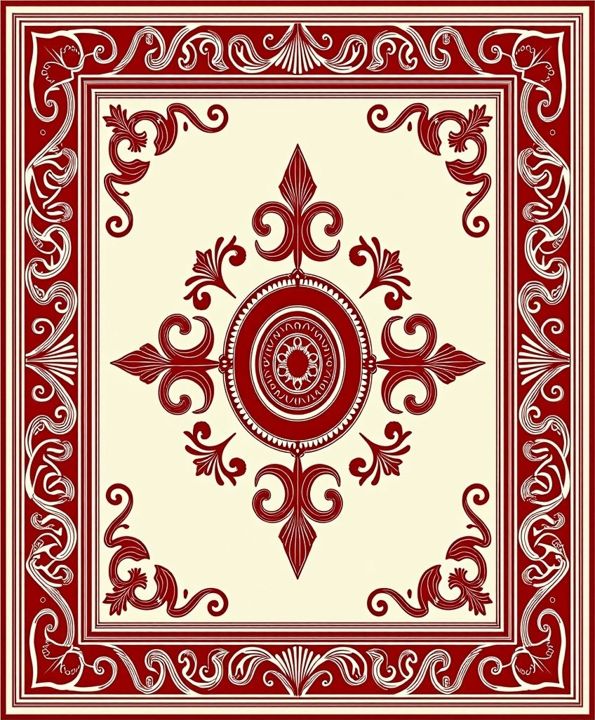 Crimson Cream Ornamental Medallion Rug