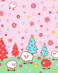 Pink Sheep and Red Christmas Trees Field Rug