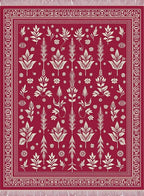 Crimson Floral Medallion Botanical Rug