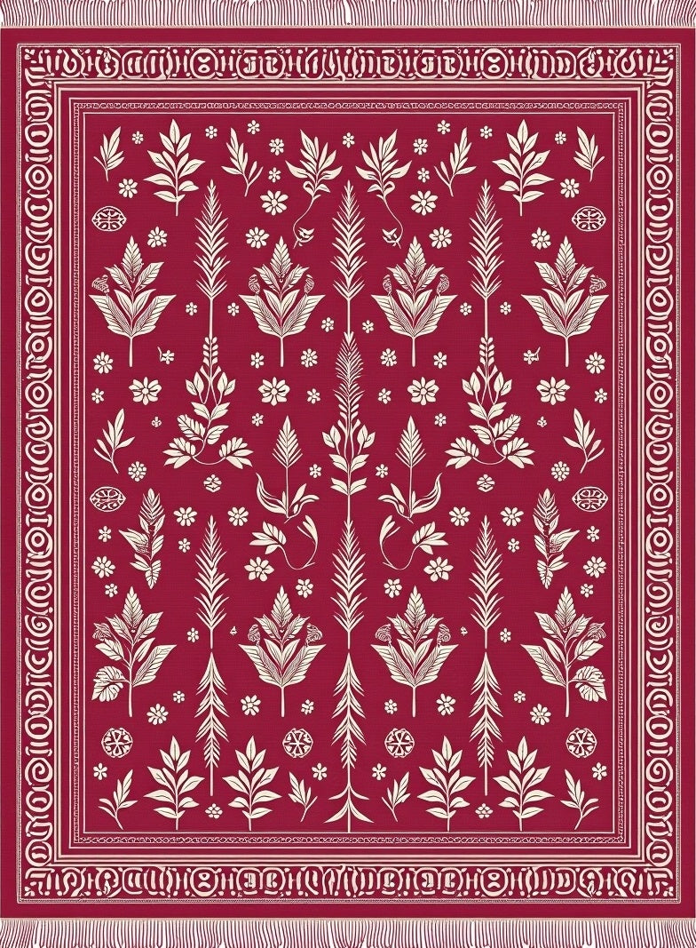 Crimson Floral Medallion Botanical Rug