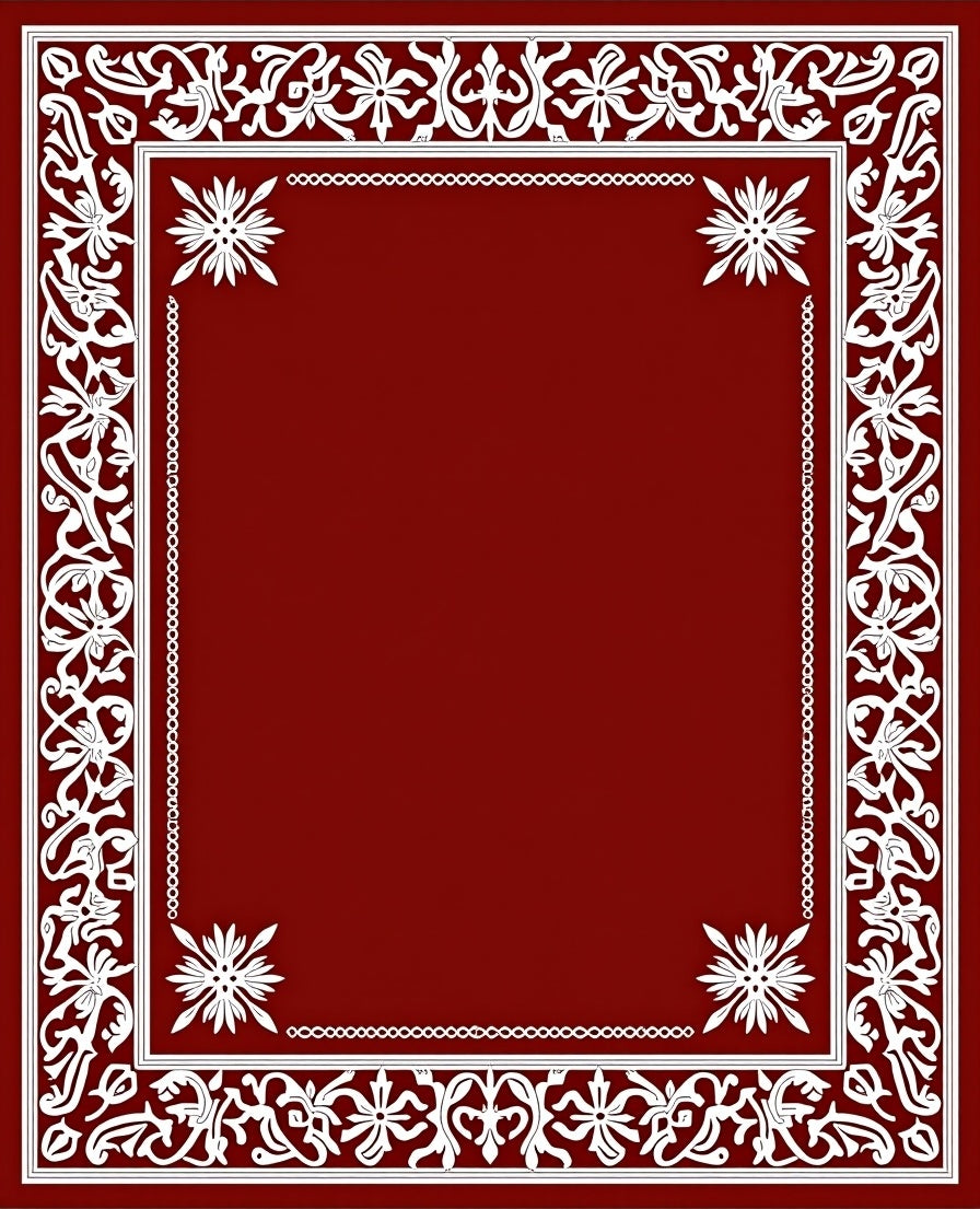 Rich Red White Floral Border Rug