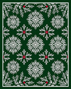 Deep Green White Snowflake Berry Scene Rug