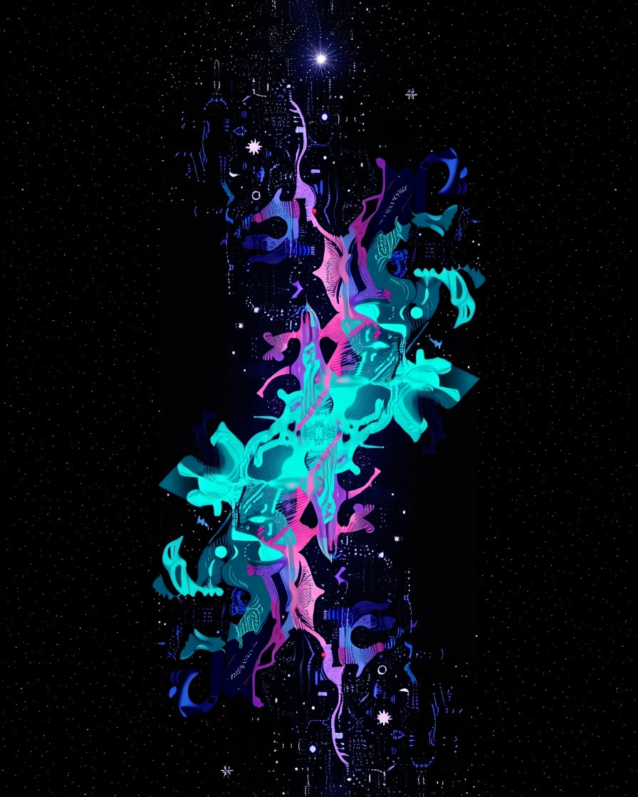 Cosmic Cyan Pink Abstract Galaxy Rug