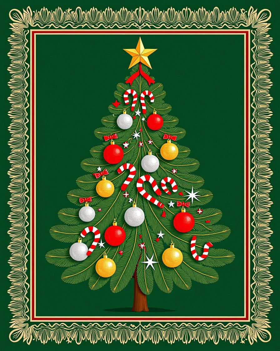 Festive Evergreen Tree Ornament Collection Rug