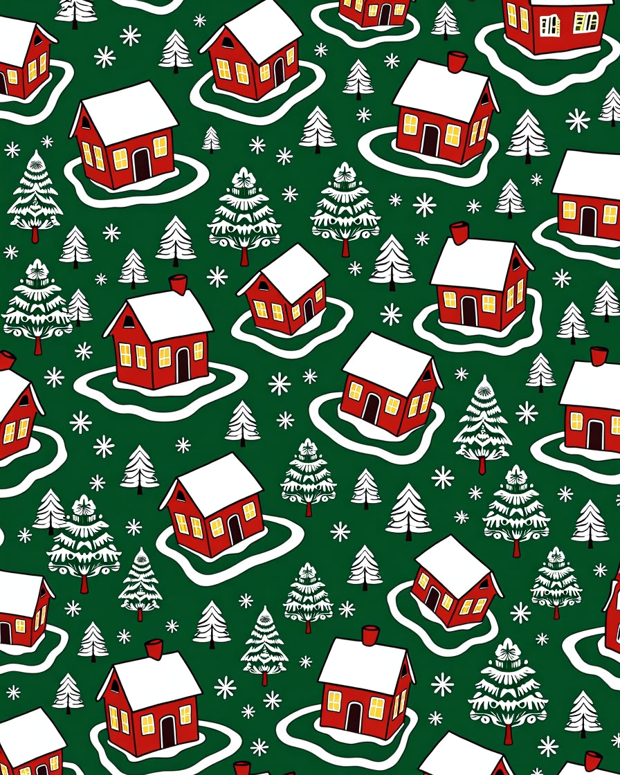 Cozy Red Houses Winter Scene Rug