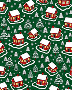 Cozy Red Houses Winter Scene Rug