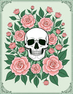 Elegant Pink Roses Skull Garden Rug
