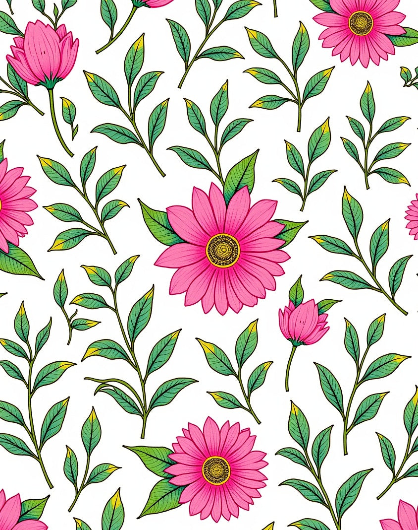 Vibrant Pink Daisy Botanical Cluster Rug