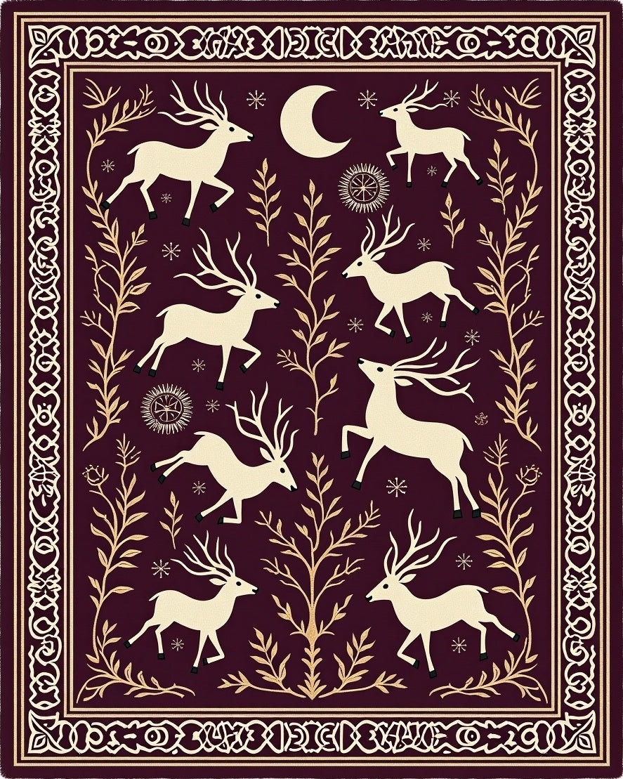 Burgundy Moonlit Deer Meadow Rug