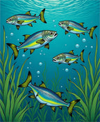 Underwater School Blue Yellow Fish Rug