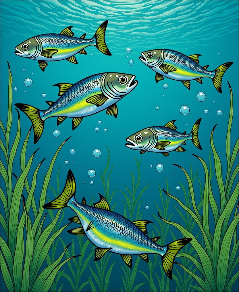 Underwater School Blue Yellow Fish Rug