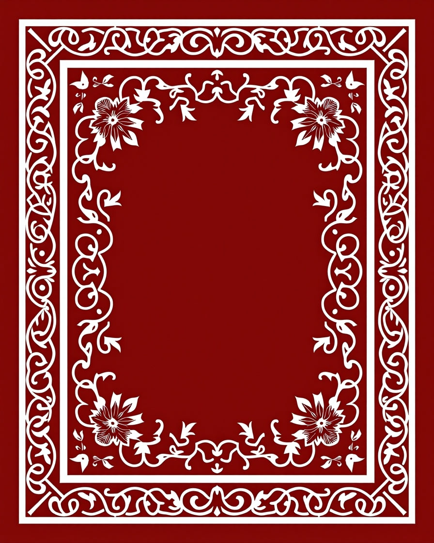 Deep Red Ornate Blossom Vine Border Rug