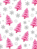 Whimsical Pink Grumpy Trees Snowflakes Rug