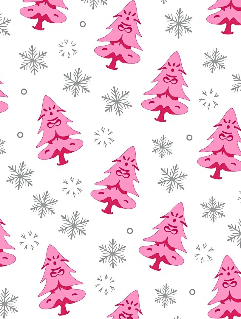 Whimsical Pink Grumpy Trees Snowflakes Rug