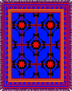 Bold Blue Red Geometric Medallion Rug
