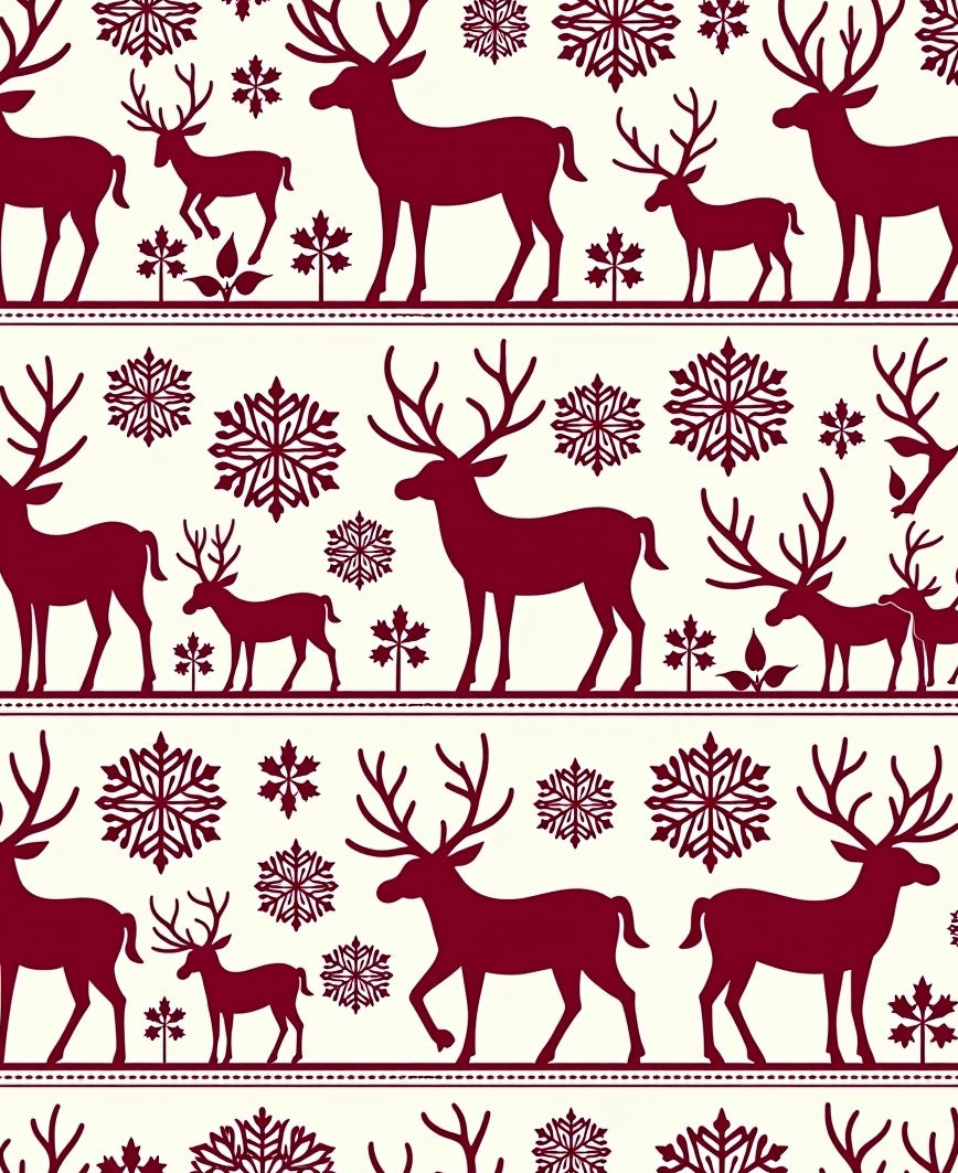 Deep Red Deer Snowflake Holiday Art Rug