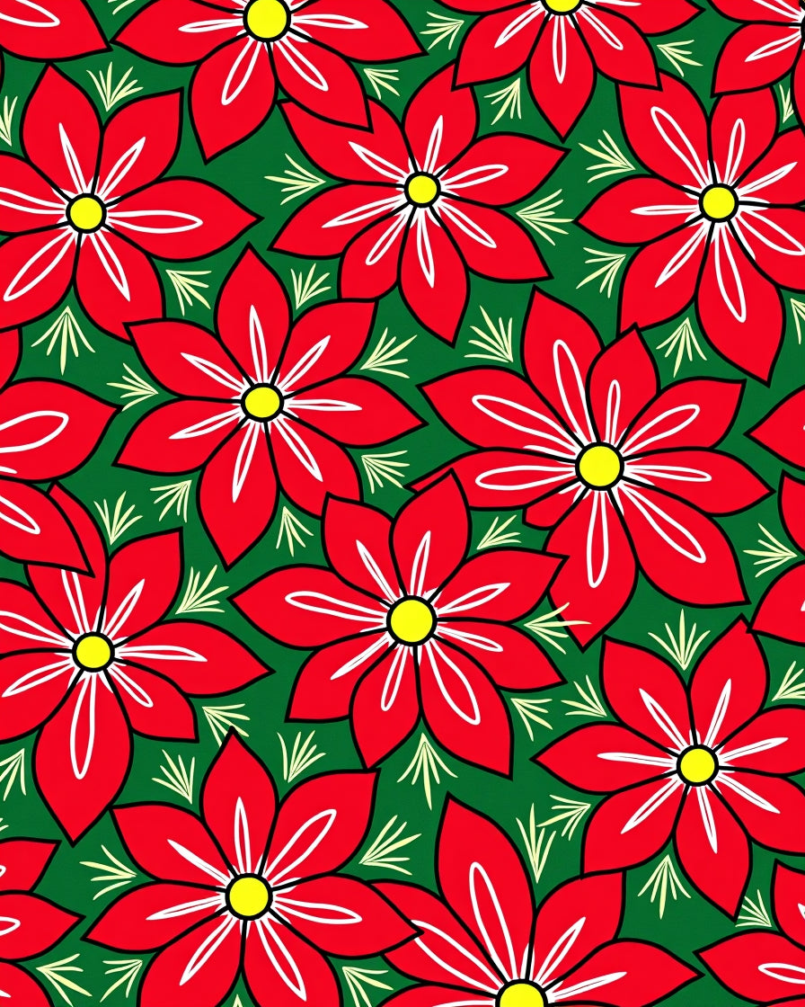 Vibrant Red Poinsettia Floral Garden Rug