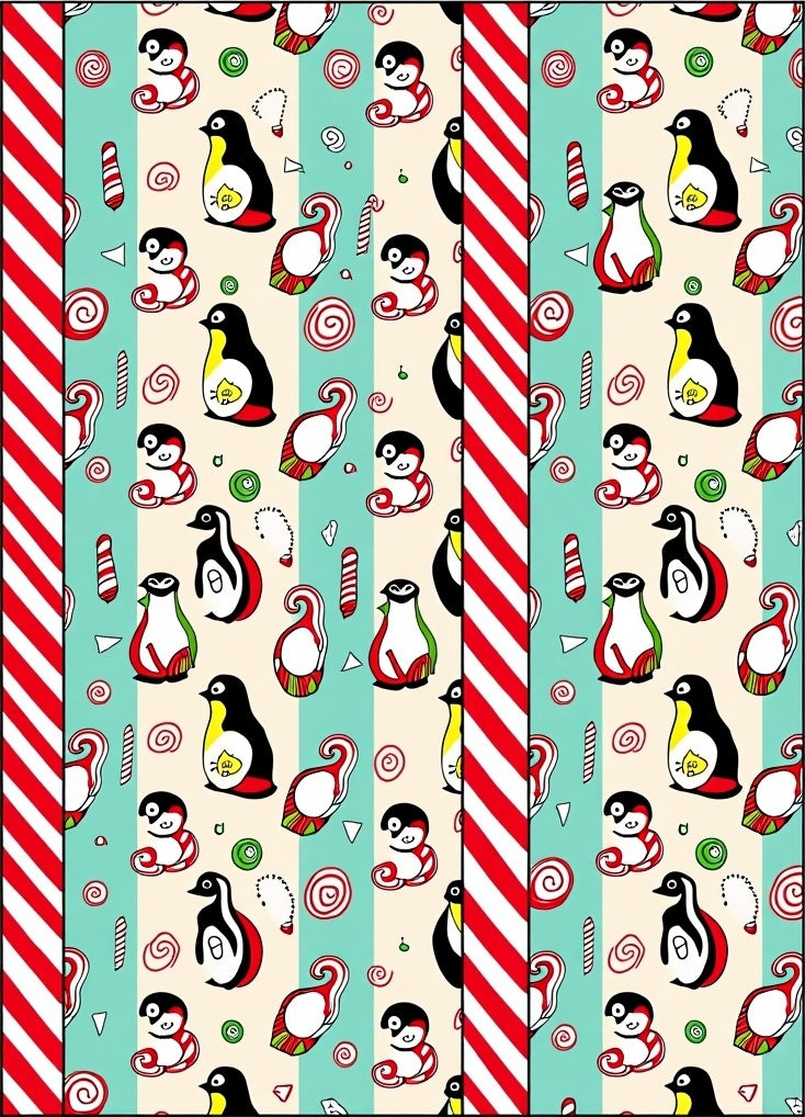 Red White Striped Penguin Candy Lane Rug