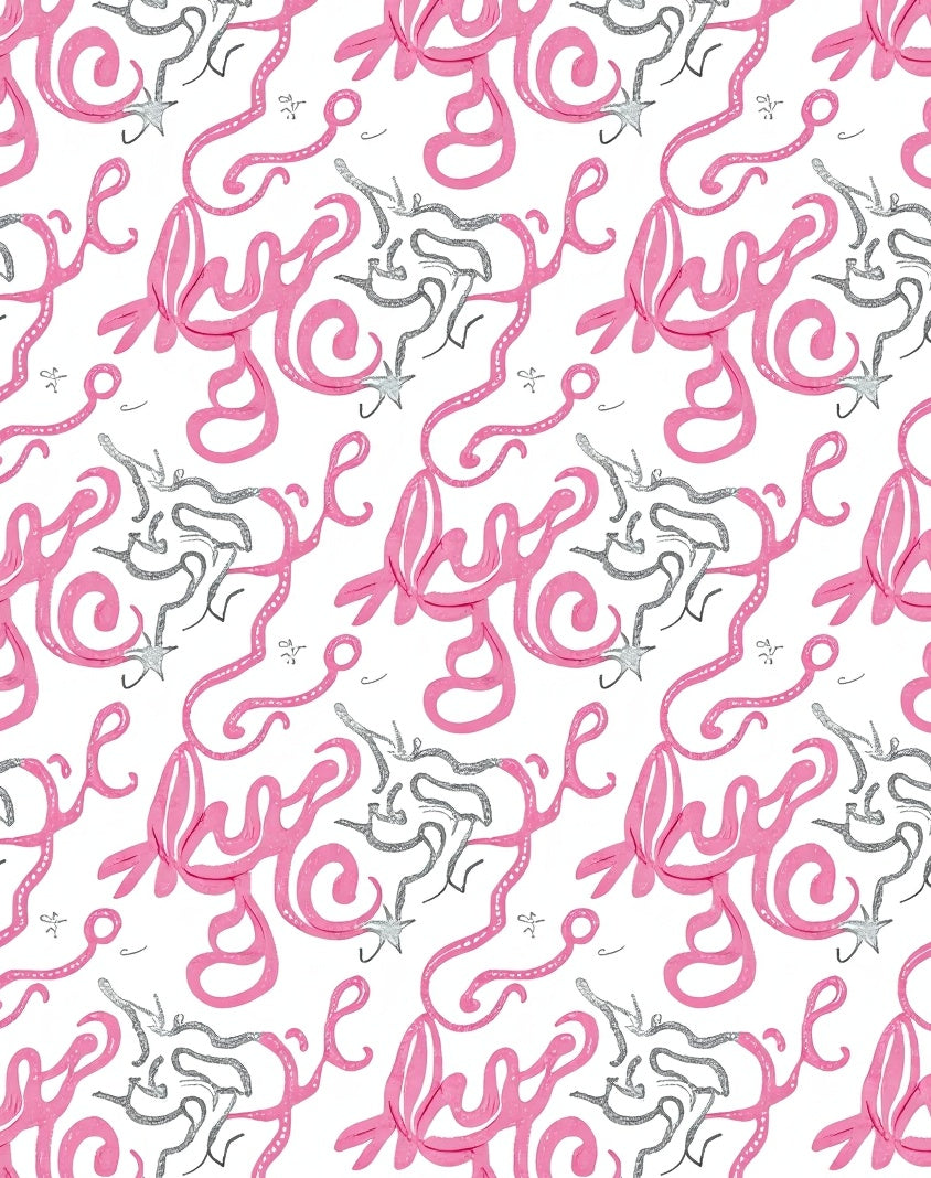 Pink Whimsical Script Starburst Rug