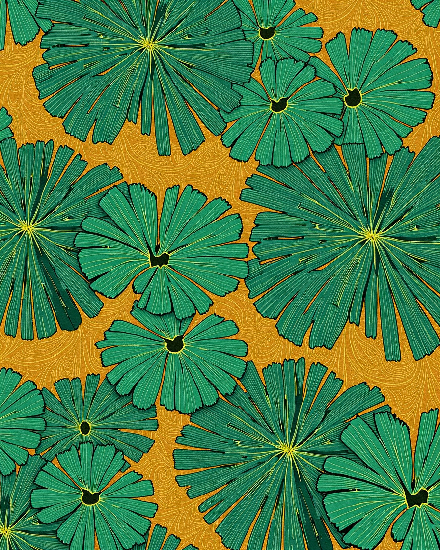 Vibrant Green Lotus Mustard Swirl Rug
