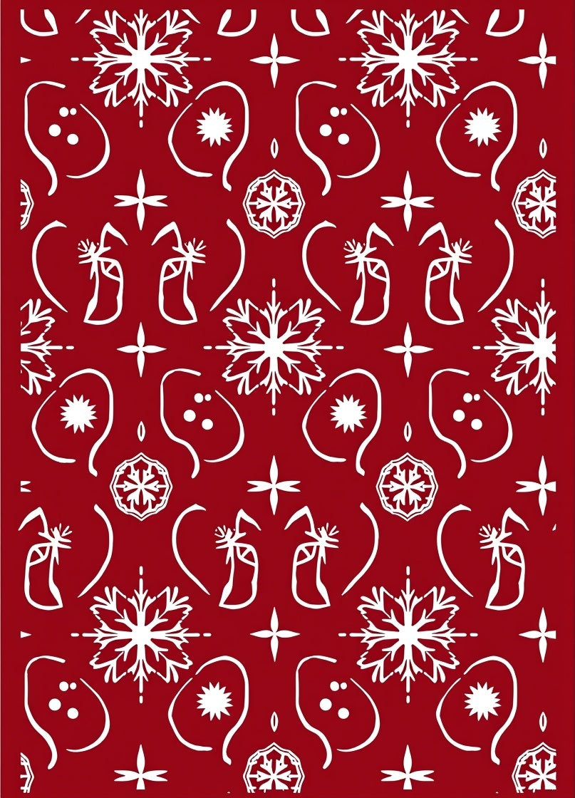 Crimson White Snowflake Holiday Folk Rug