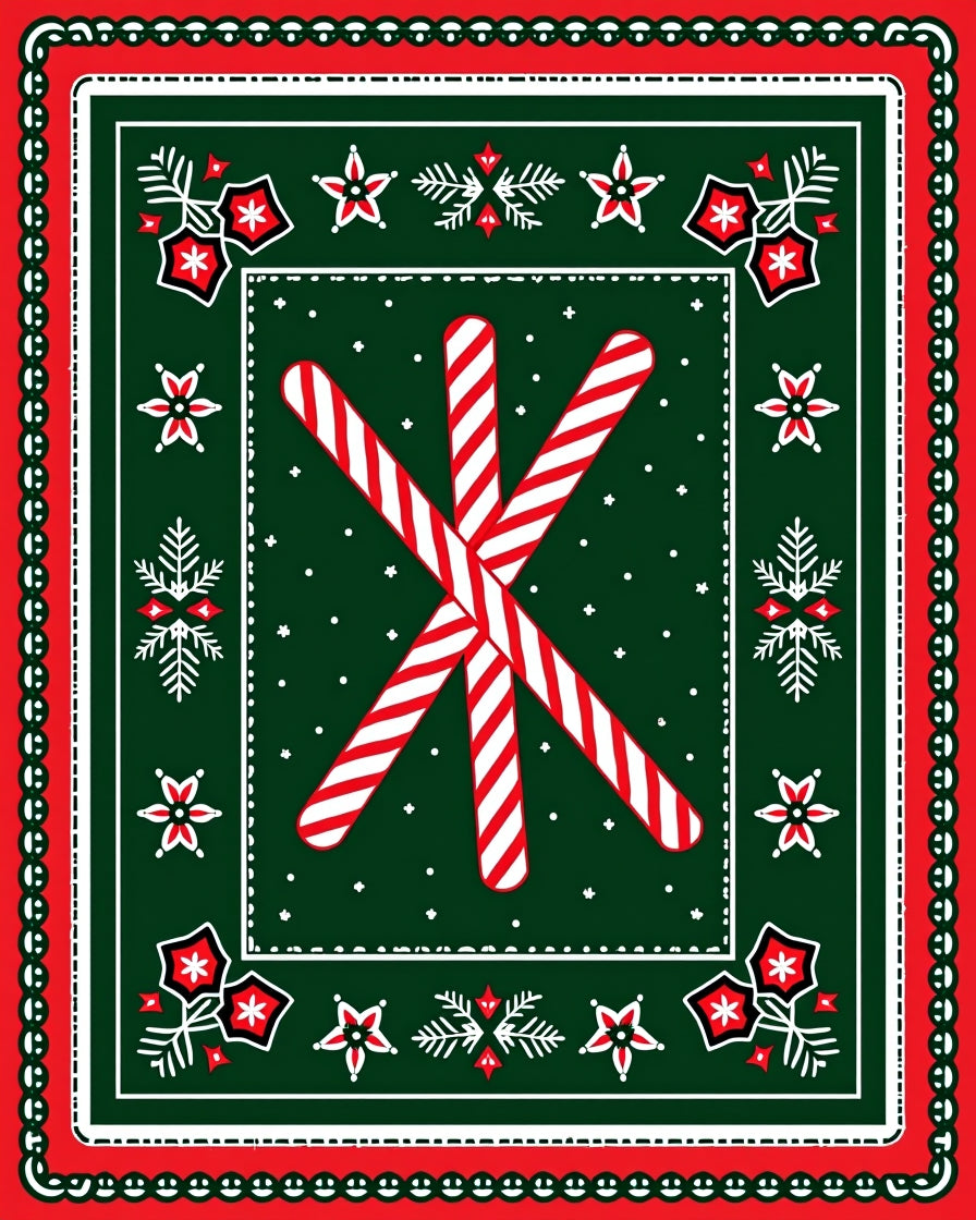 Crimson White Candy Cane Foliate Border Rug