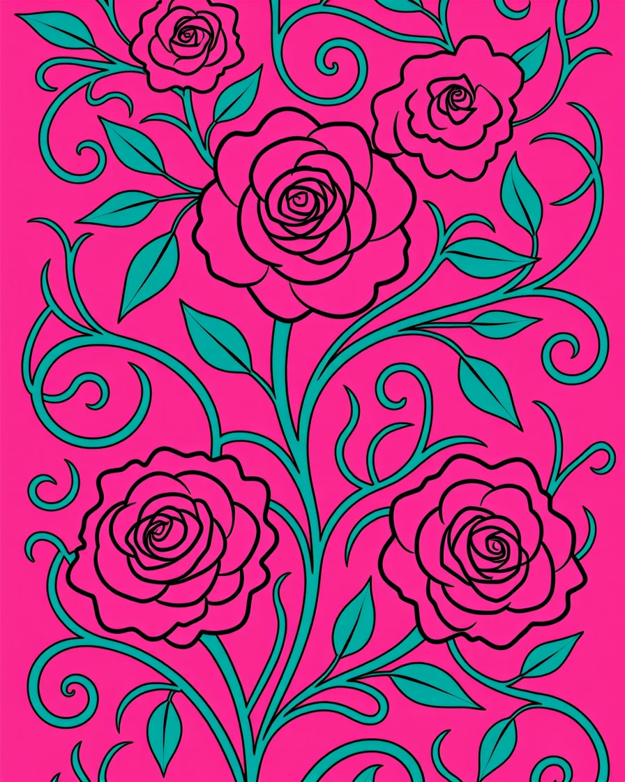 Bold Pink Floral Vine Swirl Rug