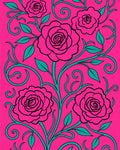 Bold Pink Floral Vine Swirl Rug