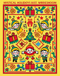 Festive Yellow Elves Christmas Tree Gifts Rug