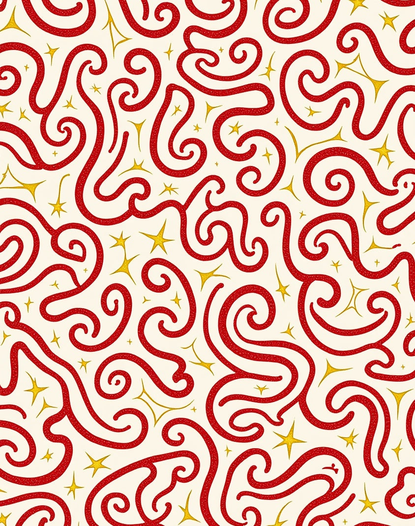 Crimson Swirls with Golden Stars Rug