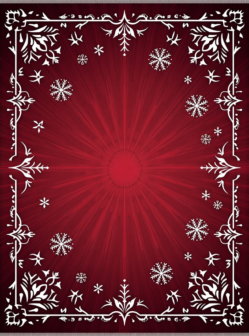 Deep Red Burst Snowflake Frame Rug