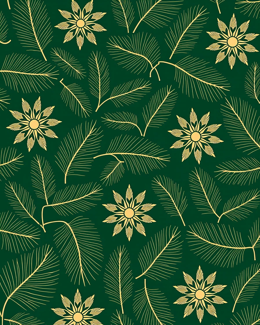 Golden Pine Needle Floral Arrangement Rug