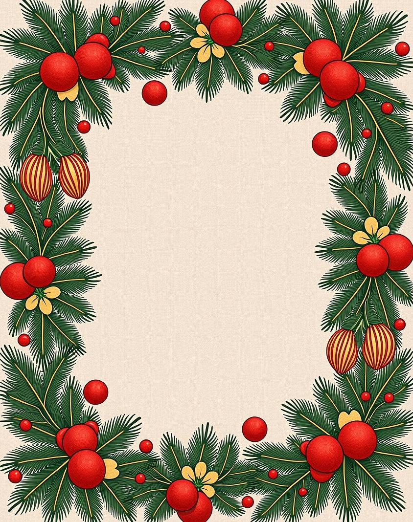 Festive Red Pine Garland Ornament Rug