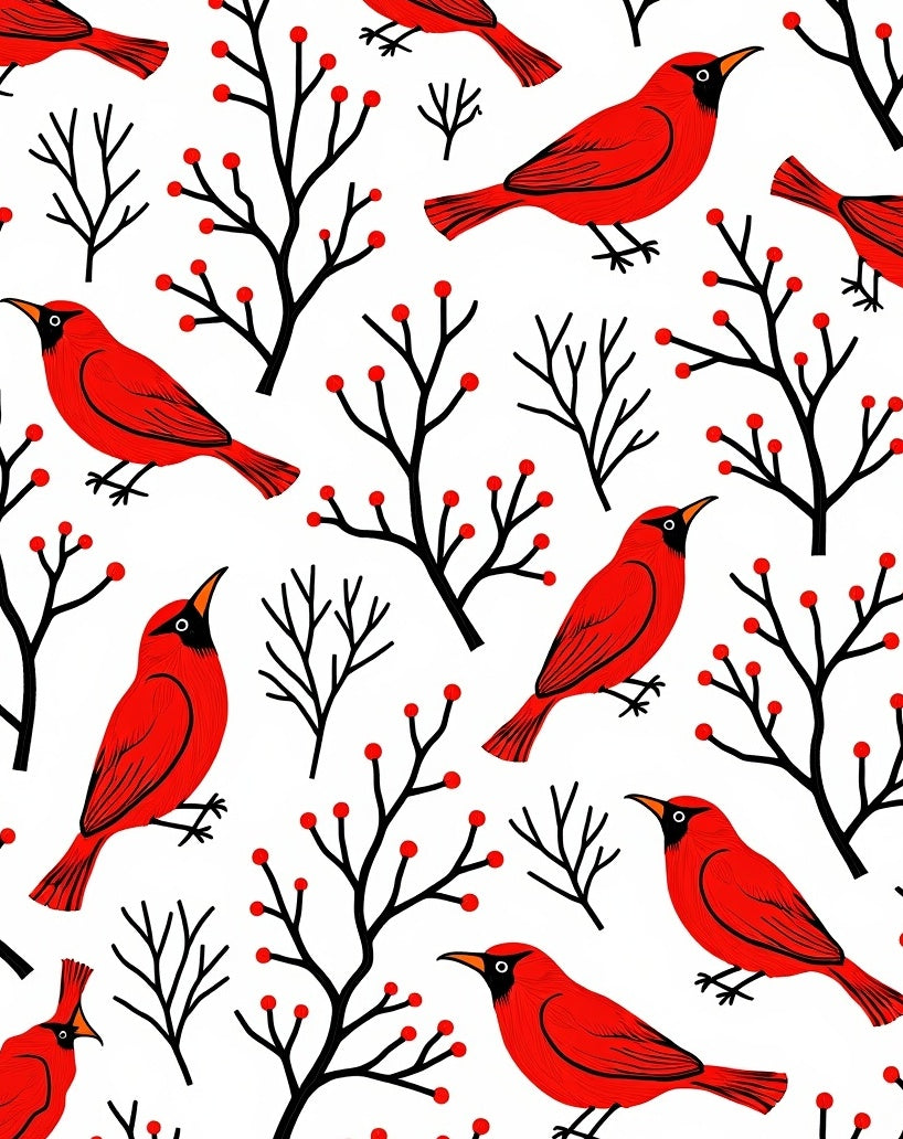 Red Cardinals Winter Berry Branches Rug