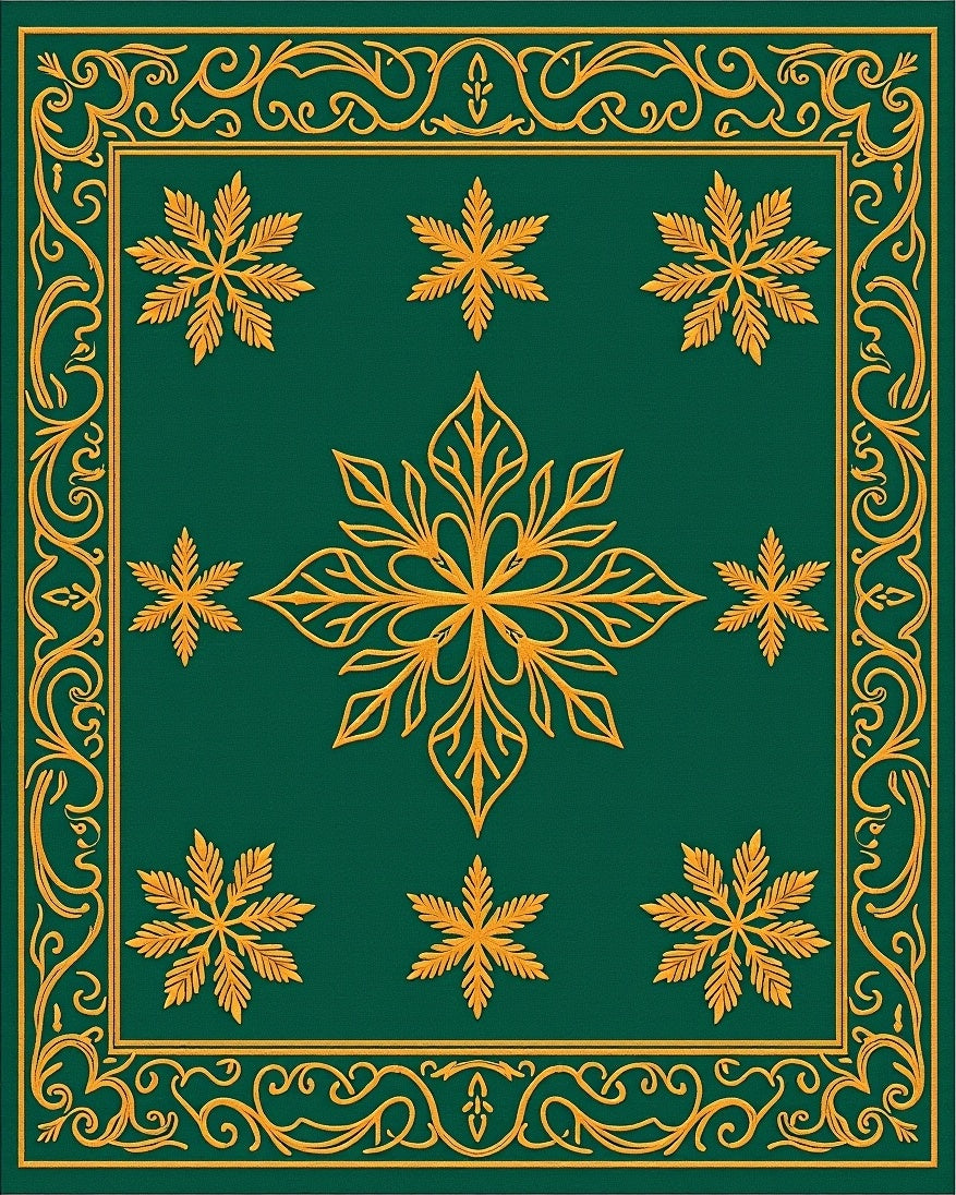 Emerald Green Golden Floral Medallion Border Rug