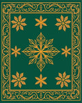 Emerald Green Golden Floral Medallion Border Rug