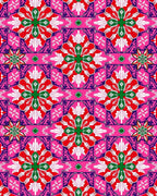 Vibrant Pink Red Green Floral Medallion Rug