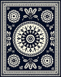 Navajo Cream Dark Blue Floral Medallion Rug