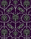 Dark Plum Black White Floral Branch Rug
