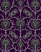 Dark Plum Black White Floral Branch Rug