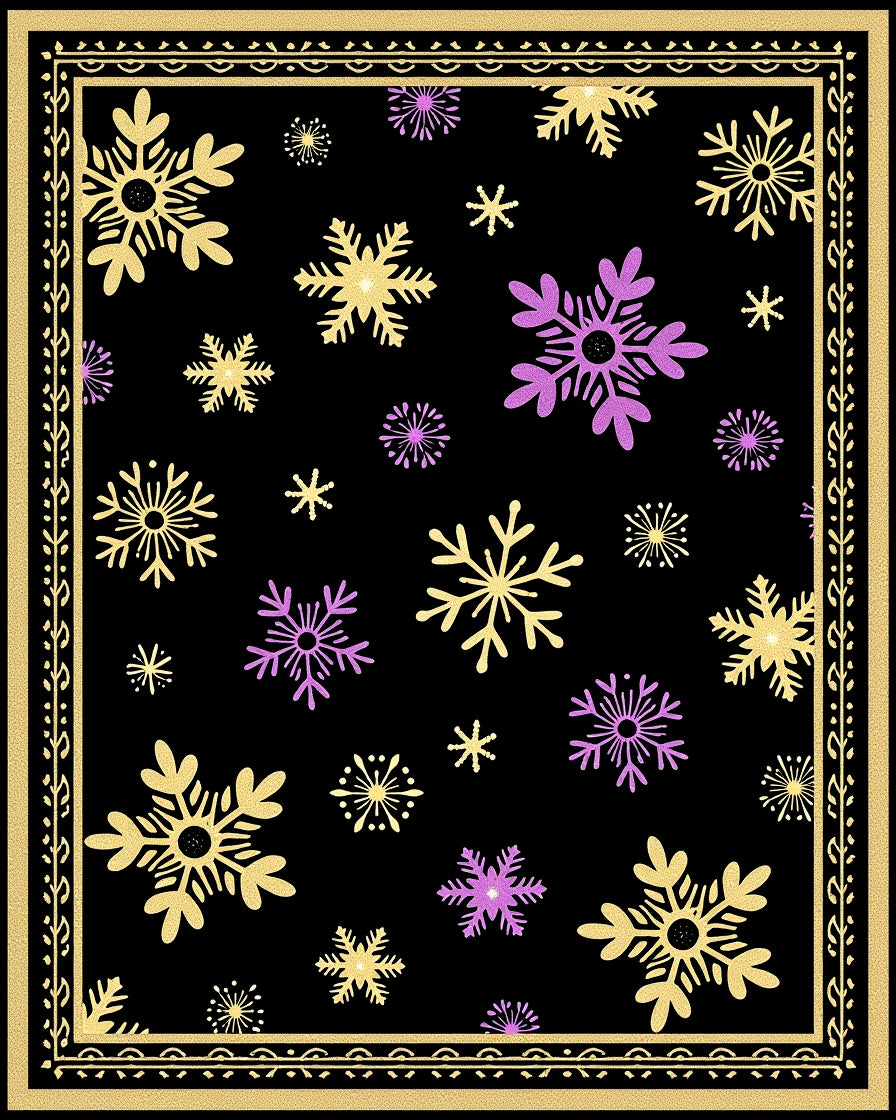 Black Snowflakes Gold Purple Border Rug