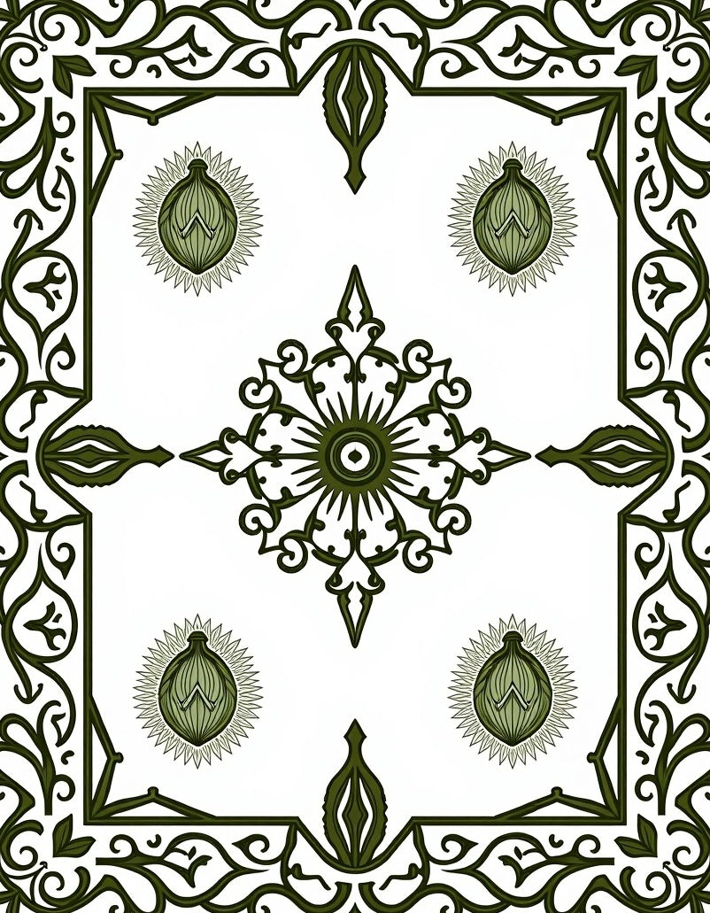 Dark Green Ornate Floral Medallion Rug