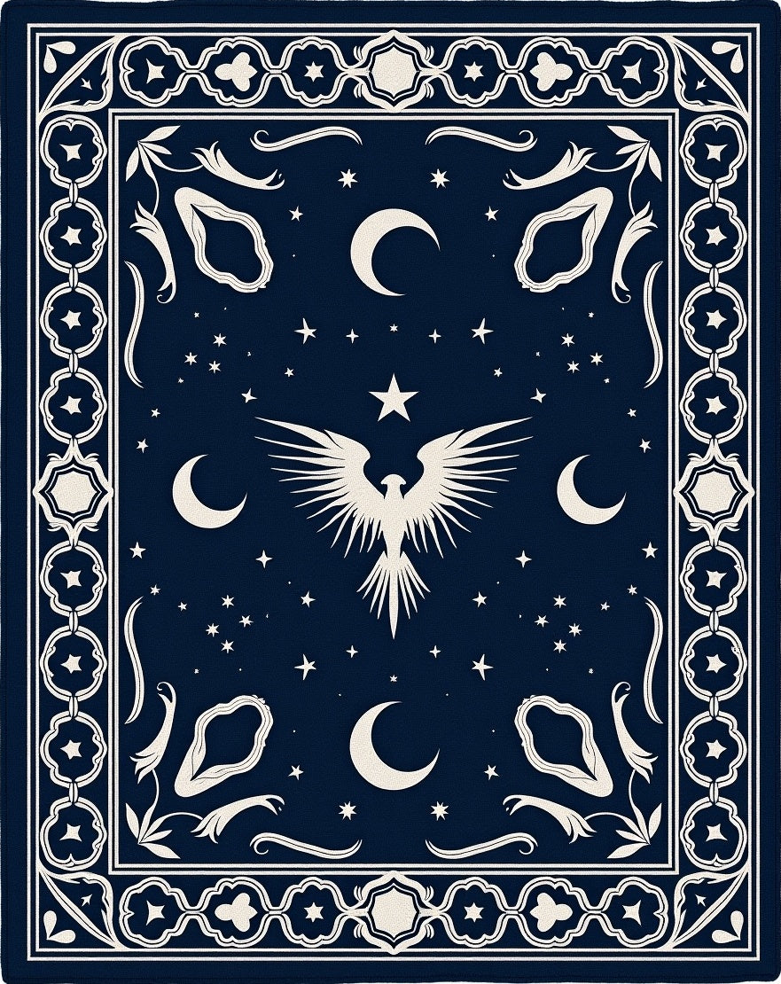 Celestial Phoenix Moon Stars Navy Rug